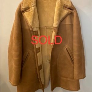 Saks Fifth Avenue Shearling Coat Napa Leather Tan Size 42 60s 70s
